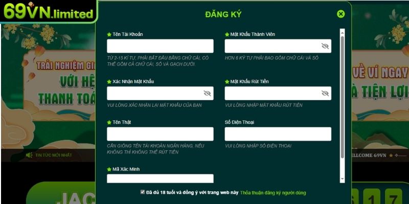 Đăng Ký 69VN – Mở Khóa Thế Giới Giải Trí Chỉ Trong Vài Giây 2 Thao tác nhập dữ liệu cụ thể chính xác