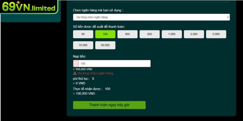 Nạp Tiền 69VN – Giao Dịch Siêu Tốc Và An Toàn Tuyệt Đối 2 Tạo lệnh nạp tiền 69VN