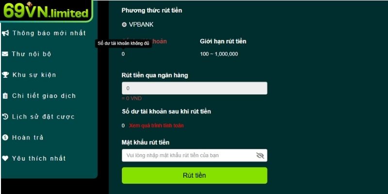 Rút Tiền 69VN – Nhận Thưởng Nhanh Minh Bạch Và Hỗ Trợ 24/7 2 Chuyển khoản và nhập thông tin cụ thể